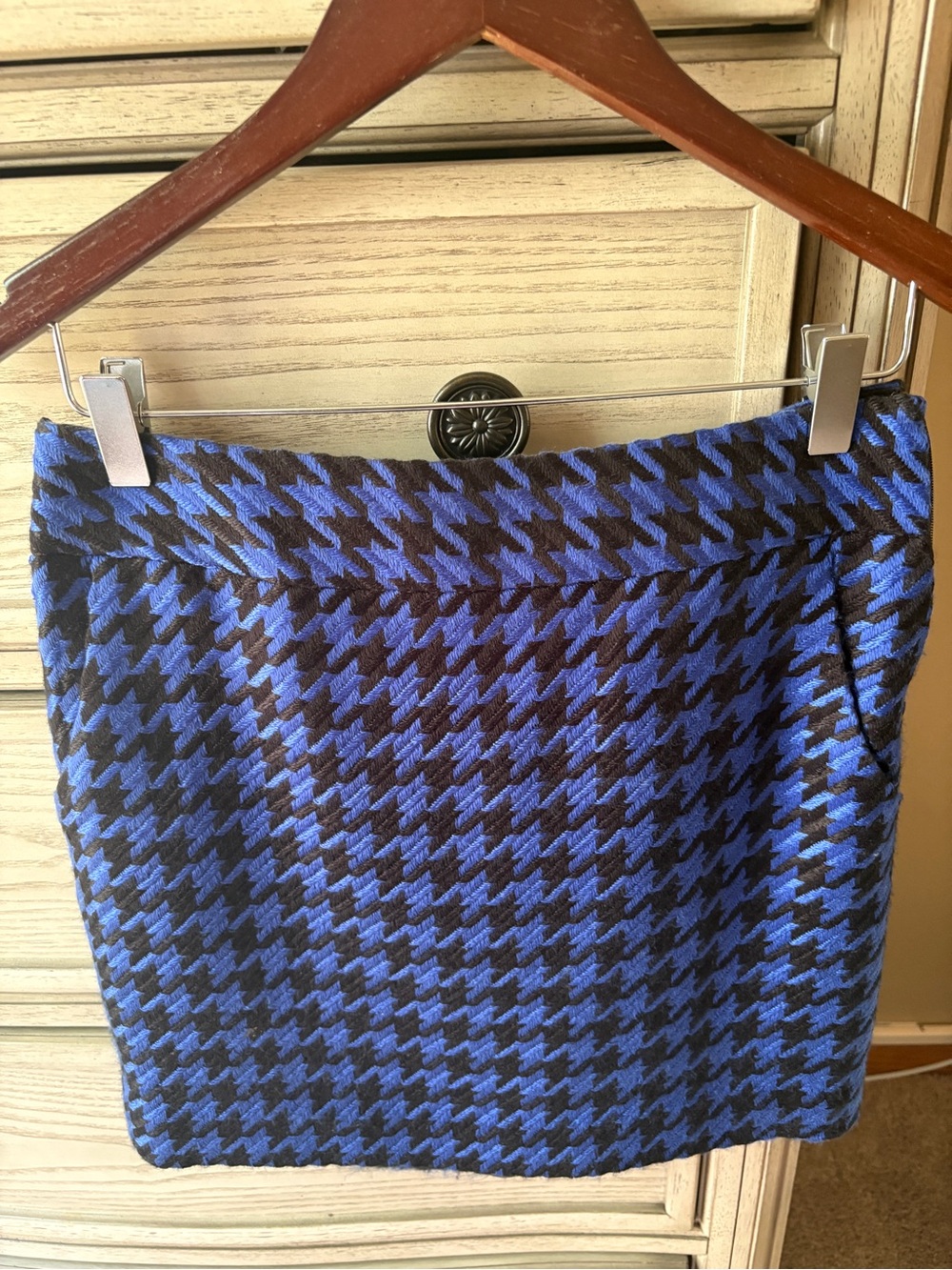 Vintage Blue and Black Woven Houndstooth Mini Pencil Skirt Size 0 Dark Academia